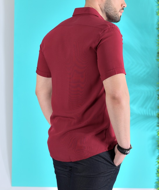 Ανδρικό κοντομάνικο πουκάμισο με μπορντό χρώμα