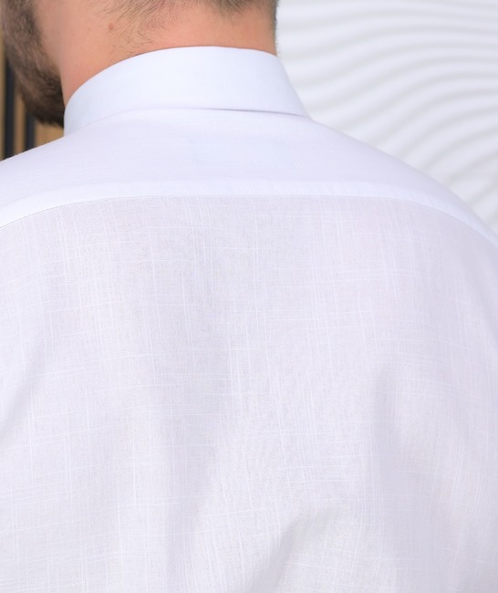 Λευκό ανδρικό λινό πουκάμισο με λογότυπο