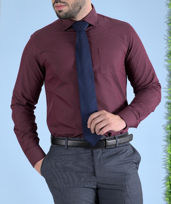 Ανδρικό μακρυμάνικο πουκάμισο  μπορντό με τσέπη