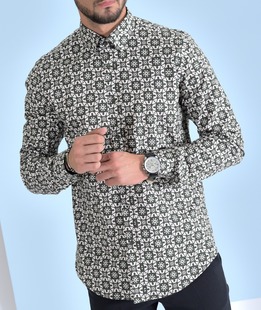 Πουκάμισο σε σκούρο πράσινο χρώμα σχέδιο με στρογγυλεμένες φιγούρες