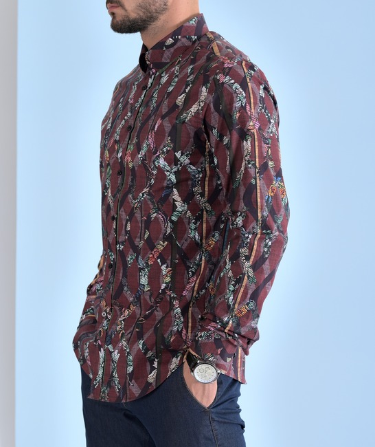Μπορντό βαμβακερό πουκάμισο με τροπικές πινελιές