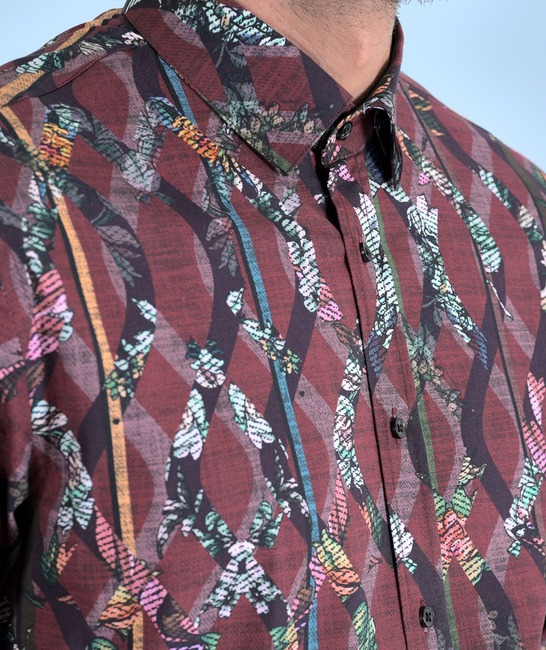Μπορντό βαμβακερό πουκάμισο με τροπικές πινελιές