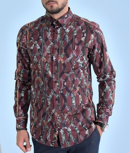 Μπορντό βαμβακερό πουκάμισο με τροπικές πινελιές
