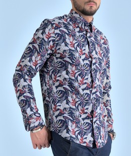 Μπλε φλοράλ ανδρικό πουκάμισο με κόκκινες πινελιές 