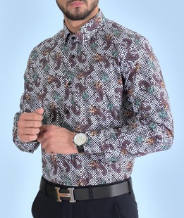 Λευκό Πουκάμισο σε μαύρο ρομβοειδές με τροπικών φύλλων 