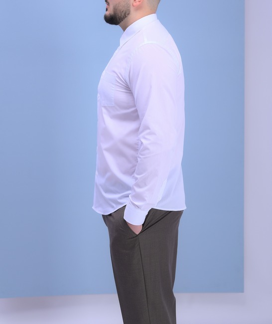 Ανδρικό λευκό επίσημο πουκάμισο σε μεγάλο μέγεθος με τσέπη