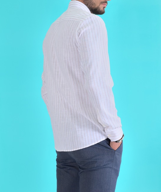 Λινό κομψό πουκάμισο με μικρό λογότυπο σε μπορντό χρώμα