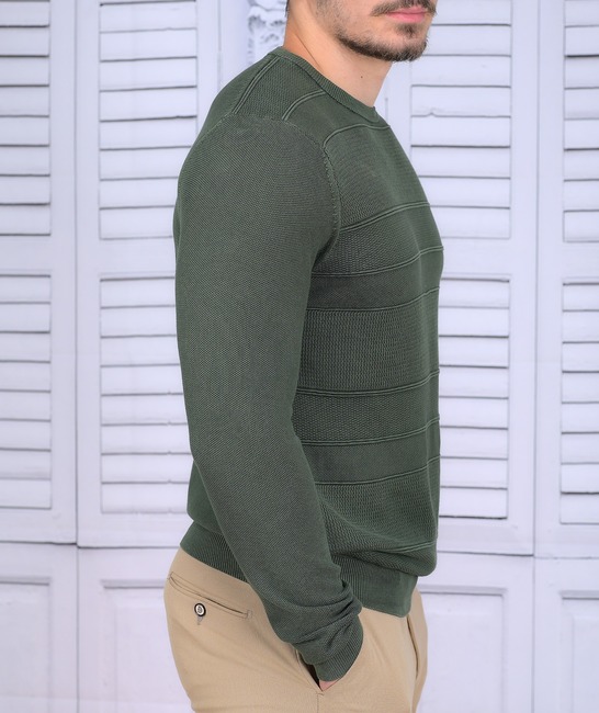 Ανδρικό βαμβακερό πουλόβερ σκούρο πράσινο χρώμα