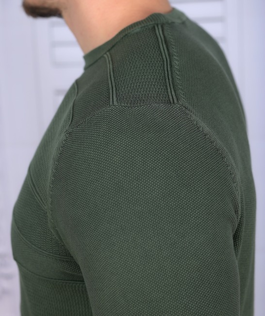 Ανδρικό βαμβακερό πουλόβερ σκούρο πράσινο χρώμα
