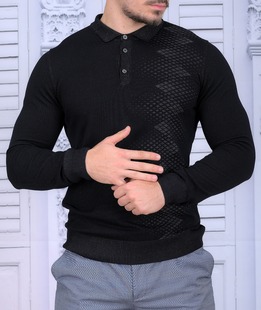 Κομψό πουλόβερ με γιακά σε μαύρο χρώμα