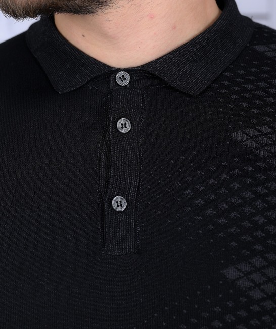 Κομψό πουλόβερ με γιακά σε μαύρο χρώμα