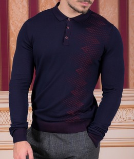 Μπλε Navy κομψό ανδρικό πουλόβερ με γιακά