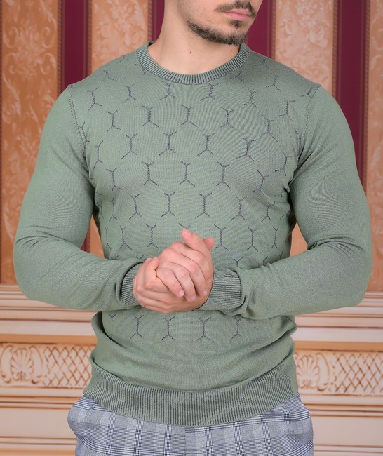 Κομψό ανδρικό πουλόβερ  ανοιχτό πράσινο