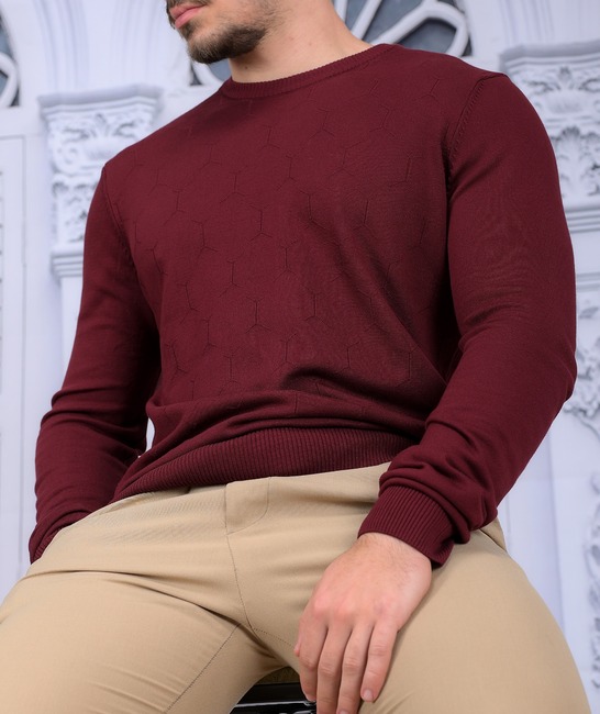 Ανδρικό πουλόβερ με ρόμβους σε μπορντώ χρώμα