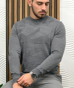 Ανδρικό μάλλινο γκρι πουλόβερ σε λεπτή πλέξη