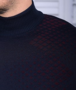 Κομψό ανδρικό μάλλινο μπλε πουλόβερ με μπορντό τόνους