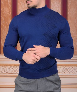 Πολυτελές ανδρικό μάλλινο μπλε πουλόβερ