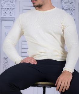 Ανδρικό βαμβακερό πουλόβερ χρώμα εκρού