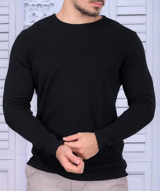Ανδρικό βαμβακερό πουλόβερ  μαύρο χρώμα
