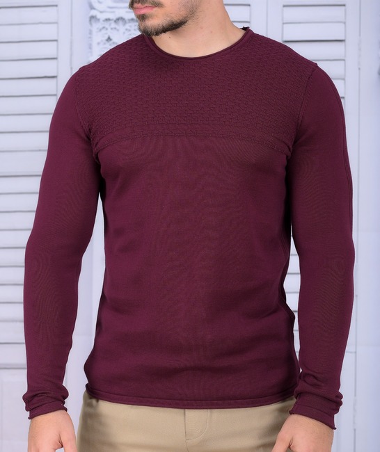 Ανδρικό βαμβακερό πουλόβερ σε μπορντό χρώμα 