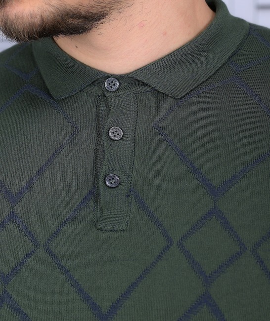 Ανδρικό πουλόβερ σκούρο πράσινο με γιακά