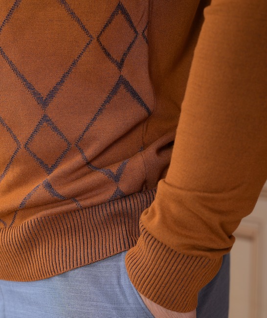 Φίνο πουλόβερ με γιακά κεραμιδί χρώμα