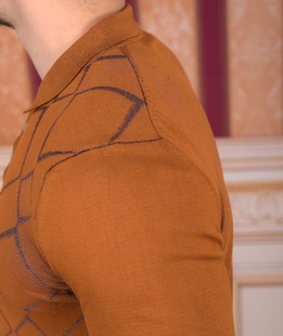 Φίνο πουλόβερ με γιακά κεραμιδί χρώμα