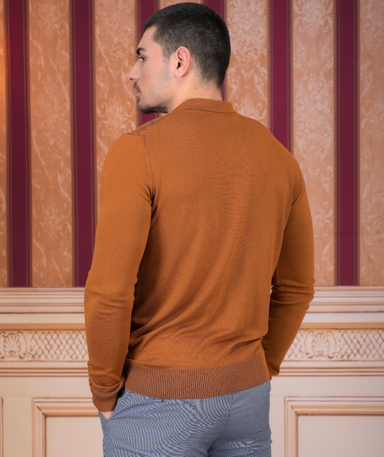 Φίνο πουλόβερ με γιακά κεραμιδί χρώμα