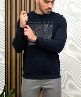 Κομψή ανδρική μπλούζα με σχέδιο σε σκούρο μπλε