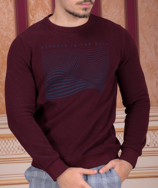 Ανδρική κομψή μπλούζα με στάμπα χρώμα μπορντό 
