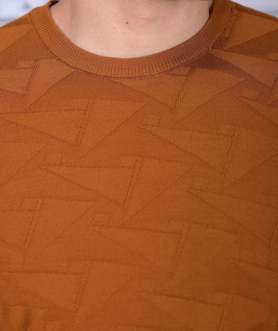 Ανδρικό πλεκτό πουλόβερ χρώμα καφέ με σχέδιο