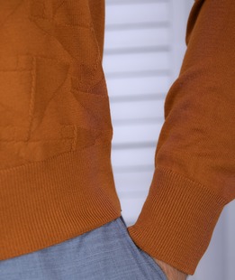 Ανδρικό πλεκτό πουλόβερ χρώμα καφέ με σχέδιο