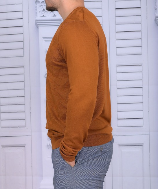 Ανδρικό πλεκτό πουλόβερ χρώμα καφέ με σχέδιο