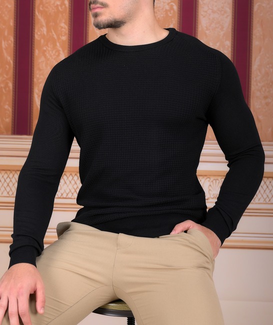 Κομψό ανδρικό μαύρο πουλόβερ