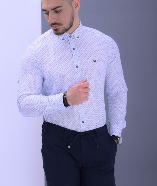 Λευκό κομψό ανδρικό πουκάμισο με μικρά στοιχεία