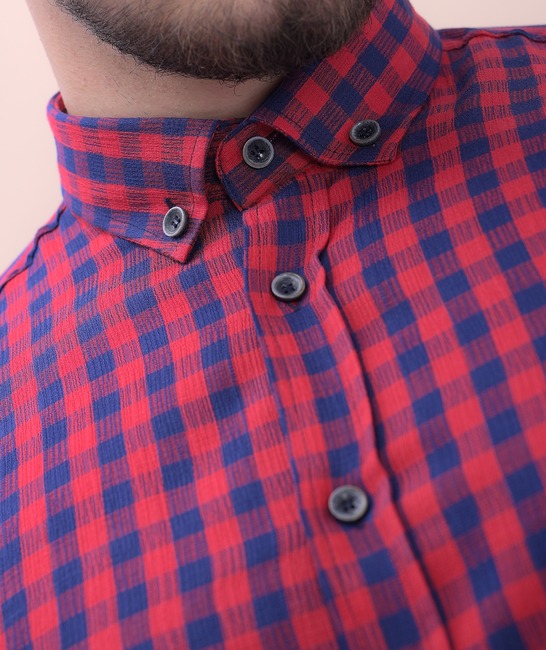 Ανδρικό καρό πουκάμισο σε μπλε και κόκκινο χρώμα