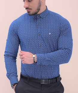 Κομψό πουκάμισο σε σκούρο μπλε χρώμα με στοιχεία paisley 