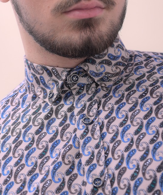 Μπεζ ανδρικό πουκάμισο με στοιχεία paisley