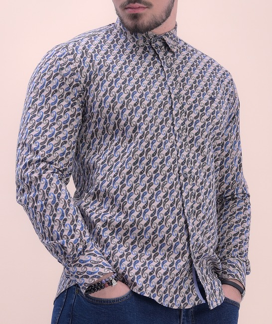 Μπεζ ανδρικό πουκάμισο με στοιχεία paisley