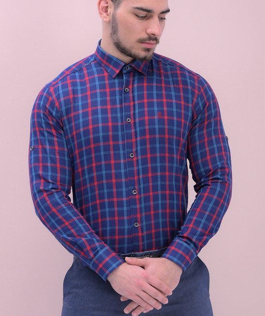 Ανδρικό καρό πουκάμισο σε μπλε και κόκκινο 