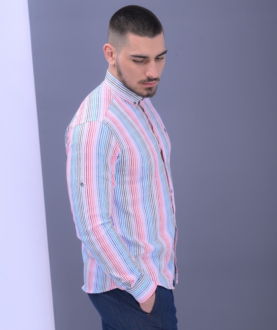 Κομψό ανδρικό πουκάμισο με πολύχρωμη ρίγα