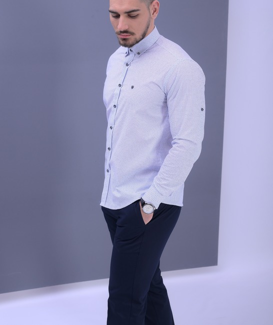 Λευκό ανδρικό πουκάμισο Standart Slim Fit με μικρά στοιχεία