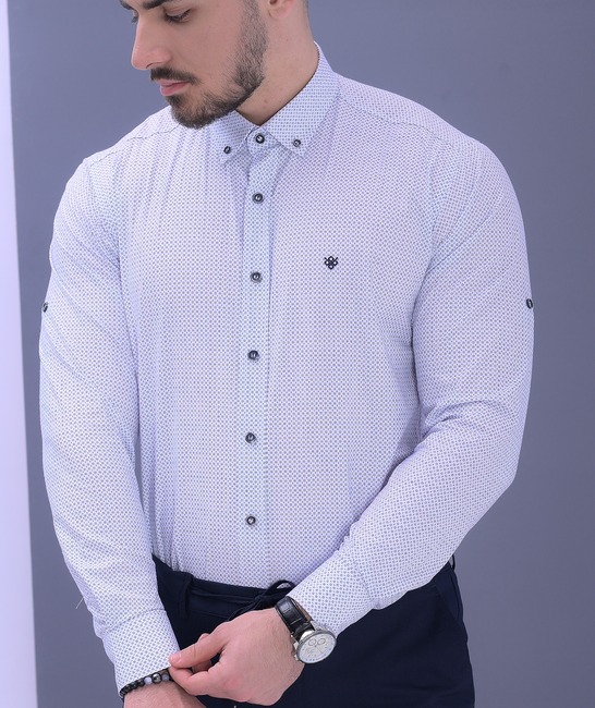 Λευκό ανδρικό πουκάμισο Standart Slim Fit με μικρά στοιχεία