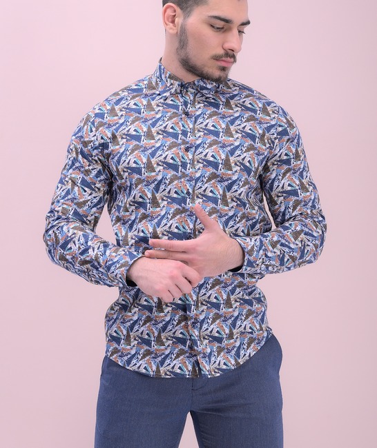 Πολύχρωμο ανδρικό πουκάμισο με τρίγωνα στάμπα