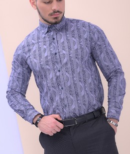 Ανδρικό κομψό πουκάμισο σε γκρι και μπλε