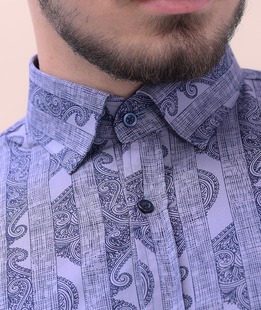 Ανδρικό κομψό πουκάμισο σε γκρι και μπλε