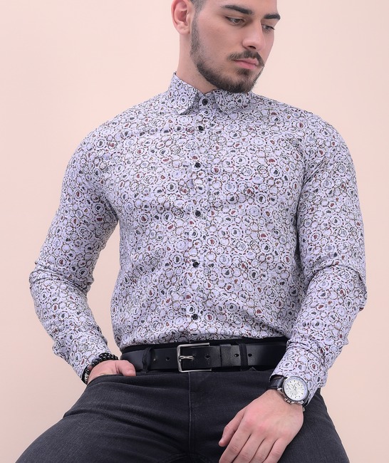 Αμπιγιέ ανδρικό πουκάμισο με στάμπα με πολύχρωμους κύκλους 