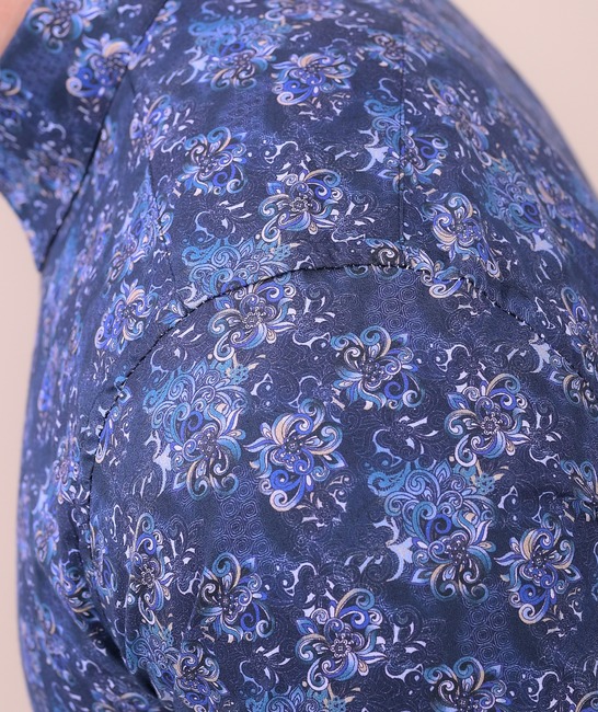 Αμπιγιέ μπλε ανδρικό πουκάμισο με έγχρωμη στάμπα