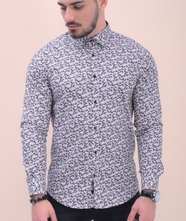 Ανδρικό στιλάτο πουκάμισο σε λευκό χρώμα με χρωματιστά εξάγωνα