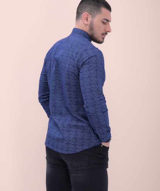 Κομψό ανδρικό αμπιγιέ πουκάμισο σε μπλε χρώμα 